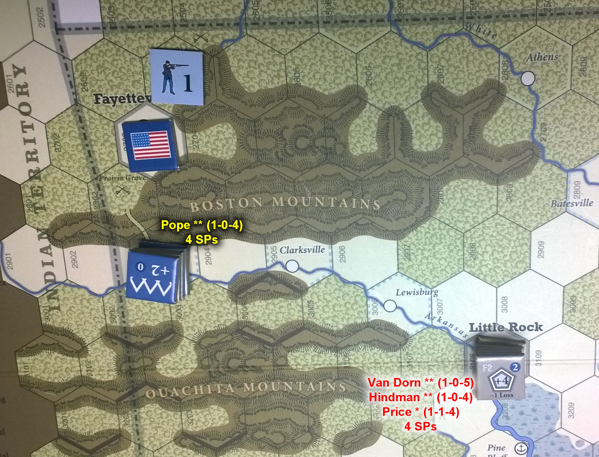 The U.S. Civil War: Trans-Mississippi Theater at the end of Game Turn 5
